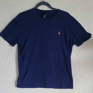 Polo by Ralph Lauren Men's Deep Blue Tee With Orange Logo Size Small
